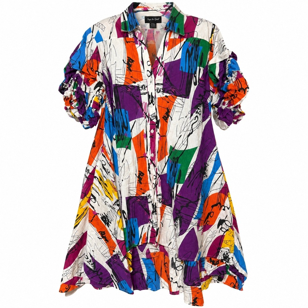 Step In Style Avant Garde Abstract Art Shirt Dress Womens OS 80s Maximalist